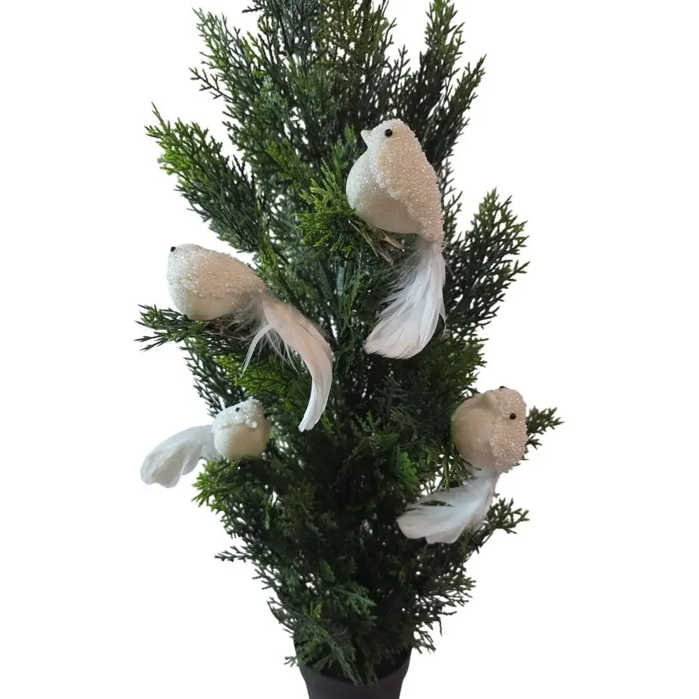 4 Vintage White Clip On Birds Christmas Ornament